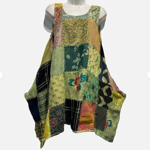 Nwt FUNKY STUFF hippy gypsy patch rayon hanky tank zig-zag TOP TUNIC L